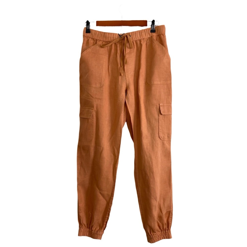 Women's Nicole Miller New York Rust 100% Linen Drawstring Pants Size M